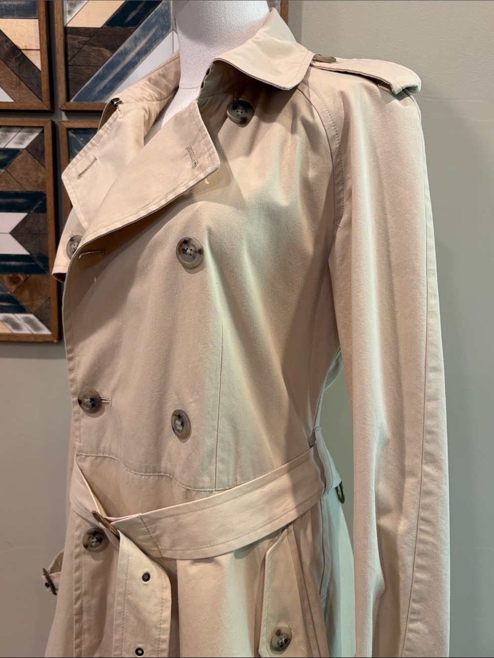 Vintage Ralph Lauren Tan Double-Breasted Flared Trench Coat size Large *As-Is* - Picture 4 of 15